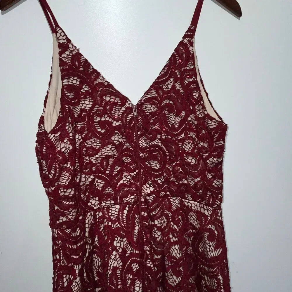 My Michelle Women's Maroon Lace‎ Overlay Sleeveless Mini Dress Size 7 NWT